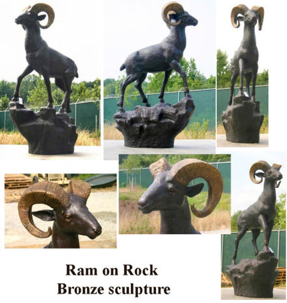 Life Size Bronze Wild Animal Ram with large horns outdoor use